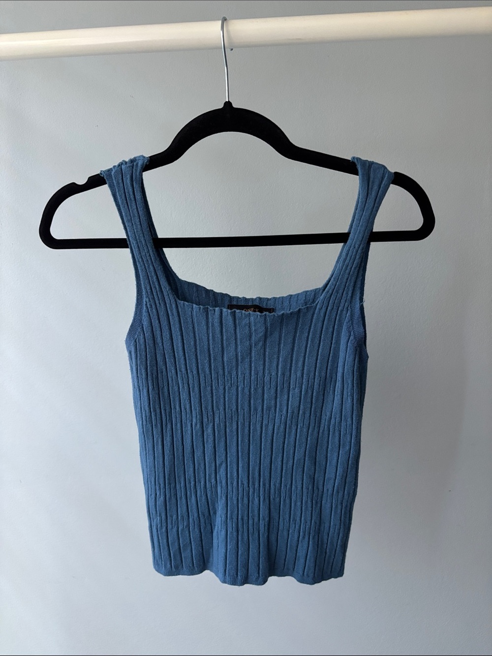 One-K Ribbed Square-Neck Sweater Tank Top in Blue